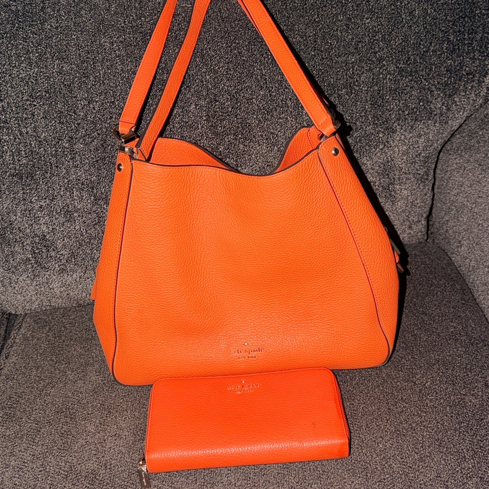 Kate Spade Vibrant Orange Shoulder Bag and Wallet